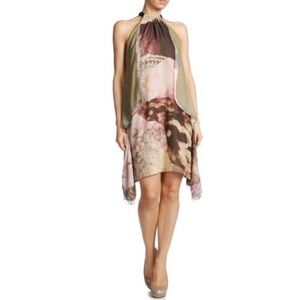 Diesel D-Emile Halter Abstract Print Ash Rose Leather Strap Dress